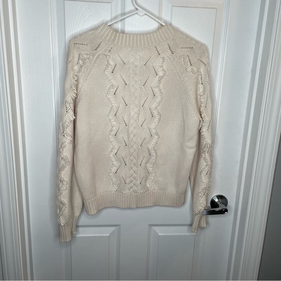Rails Francis Pointelle Fringed Cable Knit Lambswool Cashmere Sweater in Ivory S - Picture 3 of 11